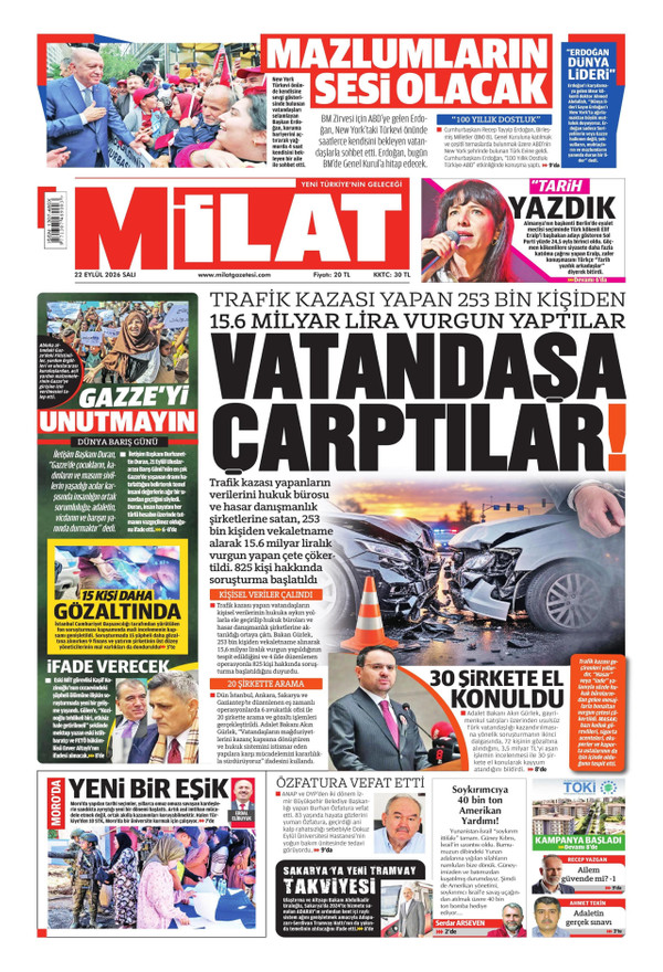 Milat gazetesi ön sayfası