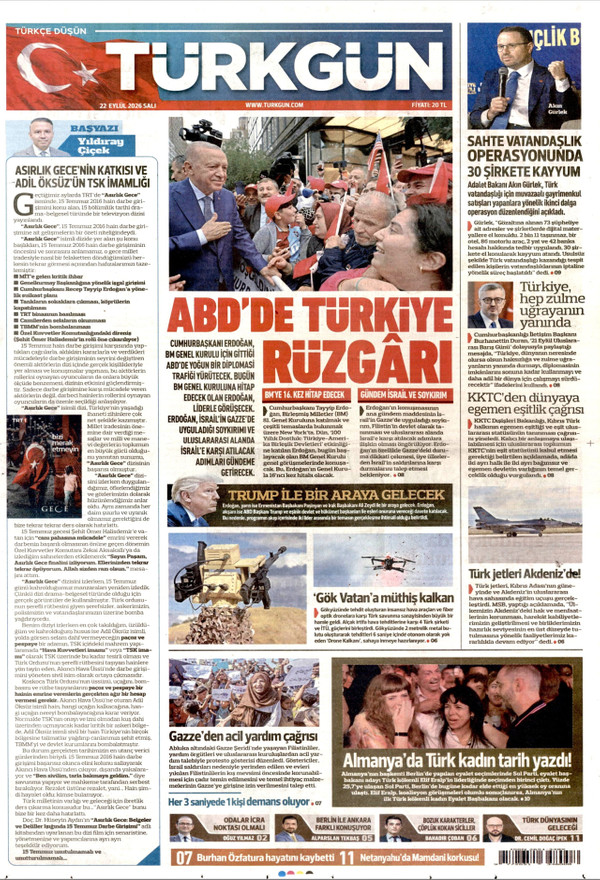 Türkgün gazetesi ön sayfası
