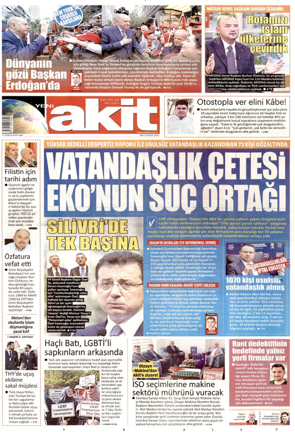 Yeni Akit gazetesi ön sayfası