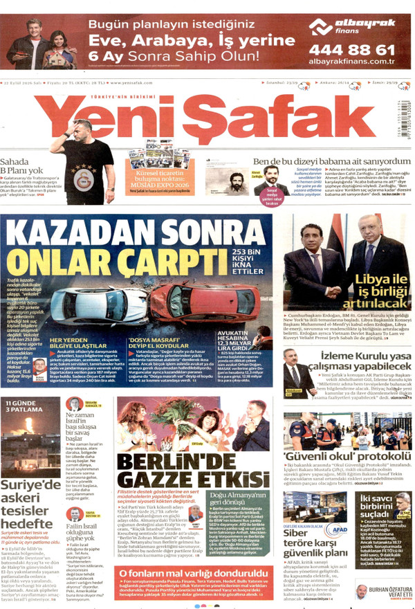 Yeni Şafak gazetesi ön sayfası