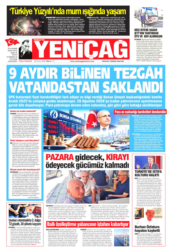Yeniçağ gazetesi ön sayfası